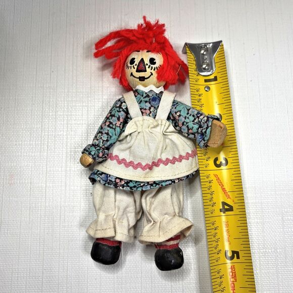 Wood Peg Raggedy Ann Doll Handmade Farmhouse Country 1970s Vintage - Picture 3 of 3